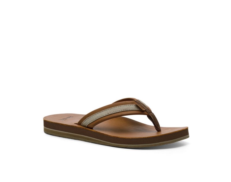 Sanuk Hullsome Leather ST Hemp - Sanuk Flip Flops Mens Brown - Philippines PKYDEV461